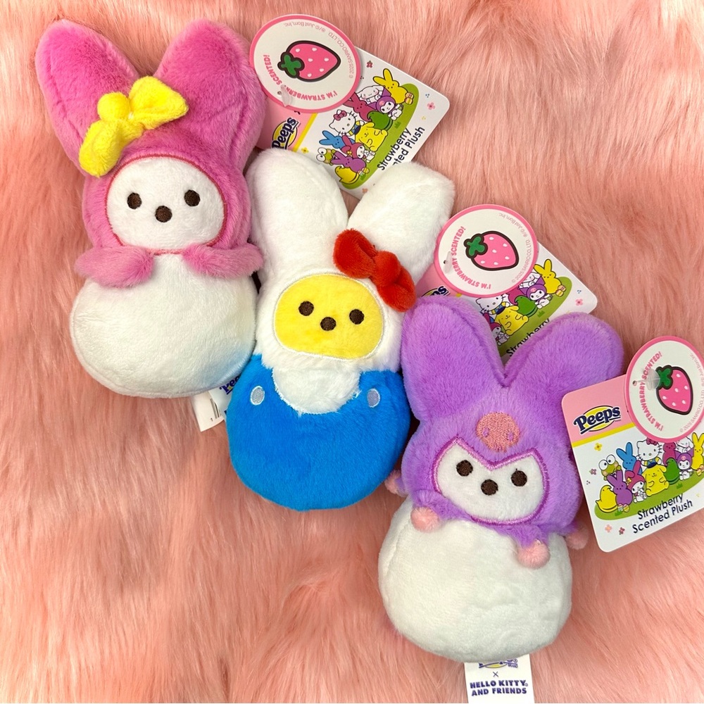 PEEPS Strawberry Scented HELLO KITTY + MY MELODY + KUROMI LOT 3 Plush 6" NWT